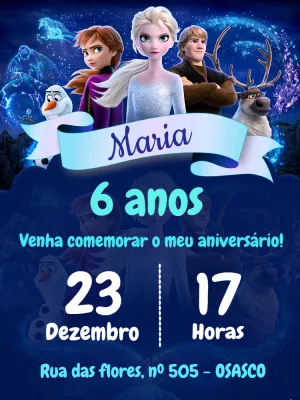 Convite de Aniversário Frozen com Personagens para Editar Online