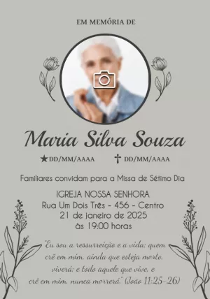 Convite Missa de Sétimo Dia com Foto para Editar Online