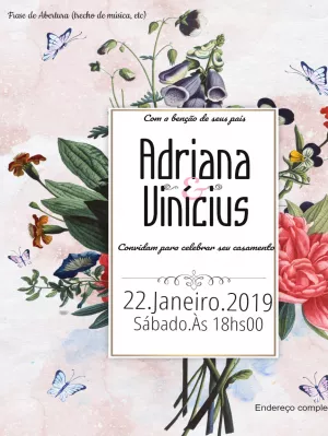 Convite de Casamento Floral Romântico para Editar Online