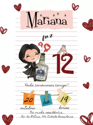 Convite de Aniversário Wandinha Adams para Editar Online