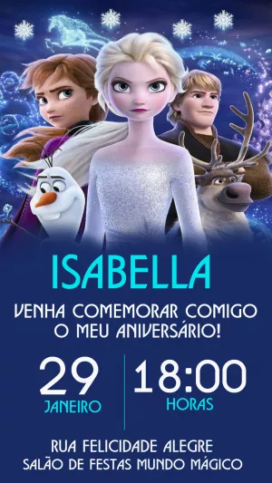 Convite de Aniversário Frozen com Personagens para Editar Online