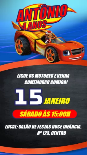 Convite de Aniversário Blaze Monster Machine para Editar Online