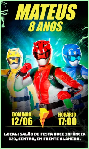 Convite Aniversário Power Rangers Morfagem Feroz para Editar