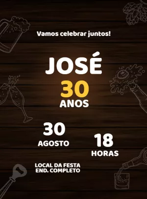 Convite de Aniversário Boteco para Editar Online e Imprimir