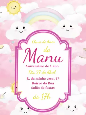 Convite de Aniversário Chuva de Amor para Editar Online