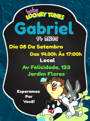 Convite de Aniversário Baby Looney Tunes Editável Online
