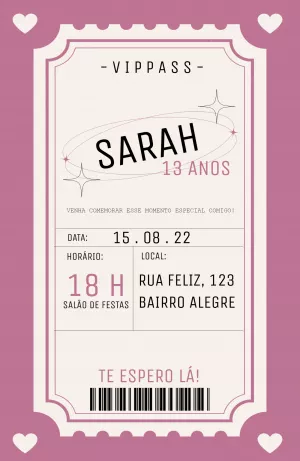 Convite de Aniversário Ticket VIP Pass para Editar Online