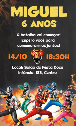 Convite Aniversário Power Rangers Dino Fury para Editar
