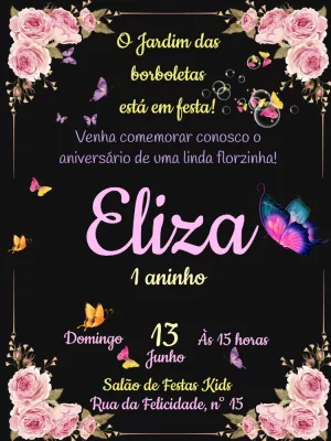 Convite Aniversário Jardim das Borboletas para Editar Online