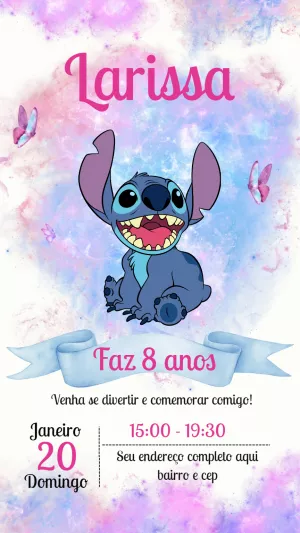 Convite de Aniversário Stitch Fofo para Editar Online