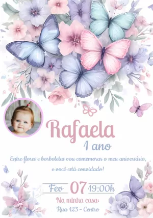 Convite Aniversário Jardim das Borboletas com Foto para Editar