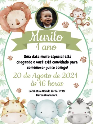 Convite Aniversário Safari com Foto para Editar Online