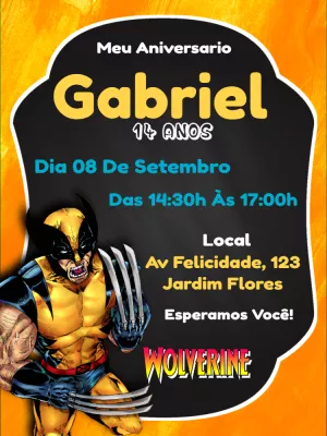 Convite de Aniversário Wolverine para Editar e Imprimir