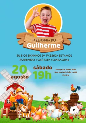 Convite Aniversário Fazendinha com Foto para Editar Online