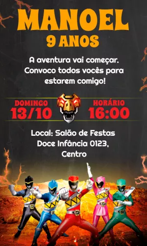 Convite de Aniversário Power Rangers Dino Charge para Editar