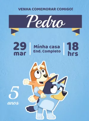 Convite de Aniversário Bluey e Bingo para Editar Online