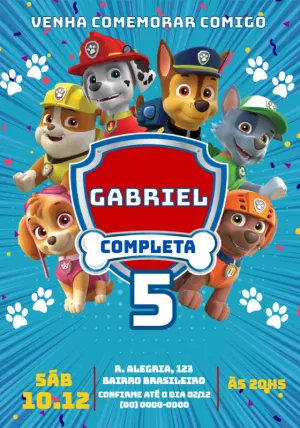 Convite de Aniversário Patrulha Canina para Editar Online