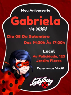 Convite de Aniversário Ladybug Miraculous para Editar Online