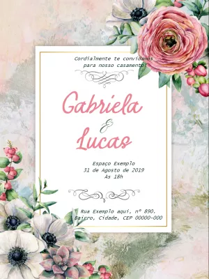 Convite de Casamento Floral Aquarela para Editar Online