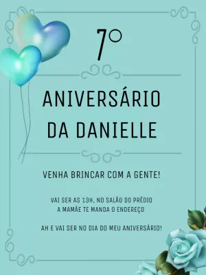 Convite de Aniversário Azul Tiffany com Balões para Editar