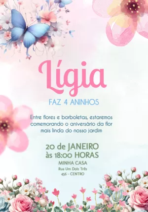 Convite Aniversário Jardim das Borboletas para Editar Online