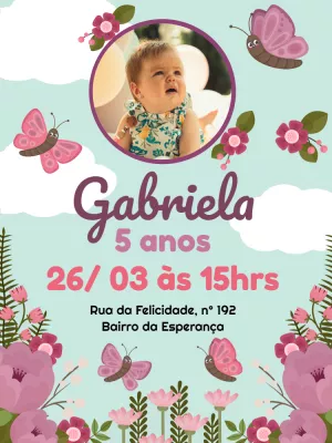 Convite Aniversário Jardim Encantado com Foto para Editar Online