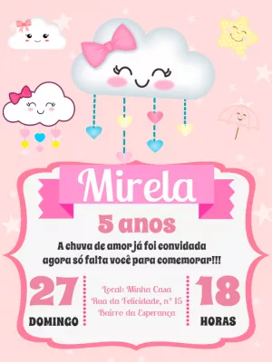Convite de Aniversário Chuva de Amor para Editar Online