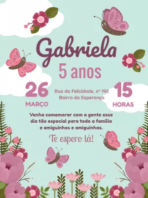 Convite Aniversário Jardim Encantado com Borboletas para Editar