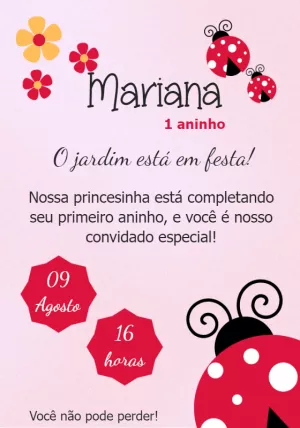 Convite de Aniversário Joaninha Delicado para Editar Online