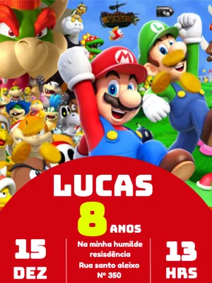 Convite Aniversário Super Mario e Amigos para Editar Online