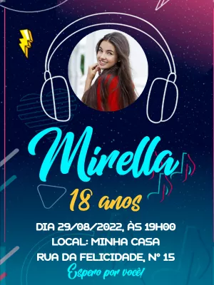 Convite de Aniversário Balada Neon com Foto para Editar