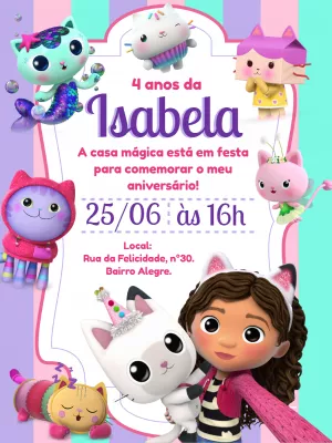Convite Aniversário Casa Mágica da Gabby para Editar Online