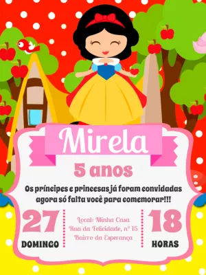 Convite Aniversário Branca de Neve para Editar Online