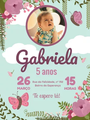 Convite Aniversário Jardim Encantado com Foto para Editar