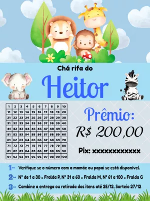 Chá Rifa Safari com Animais Fofos para Editar Online