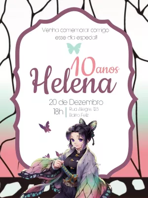 Convite de Aniversário Demonslayer Shinobu para Editar