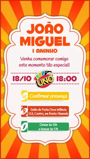 Convite Aniversário Uno Jogo de Cartas para Editar Online