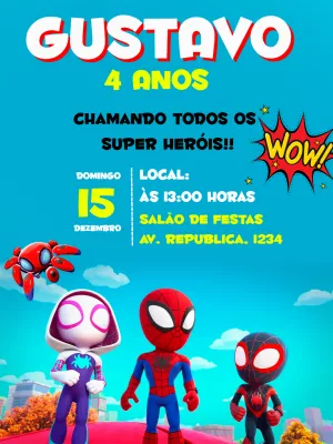 Convite de Aniversário Spidey e Amigos para Editar Online