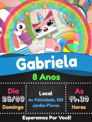 Convite de Aniversário Unikitty para Editar Online