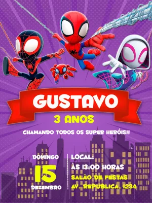 Convite de Aniversário Spidey e Seus Amigos para Editar Online
