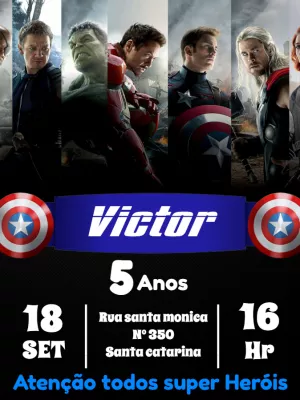 Convite Aniversário Vingadores com Heróis para Editar Online