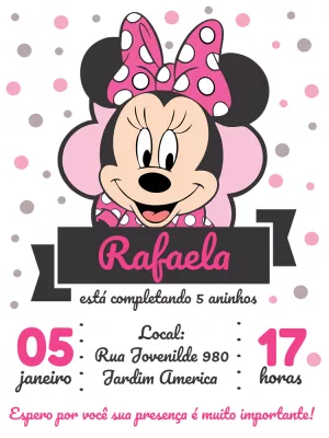 Convite de Aniversário Minnie Rosa para Editar Online