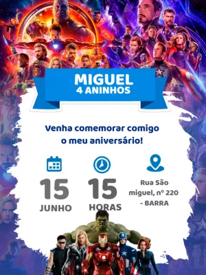 Convite de Aniversário Vingadores para Editar Online