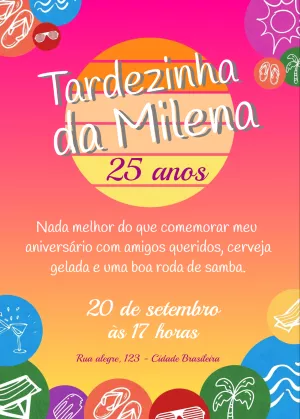 Convite de Aniversário Tardezinha Colorido para Editar Online