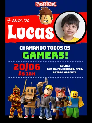Convite de Aniversário Roblox com Foto para Editar Online
