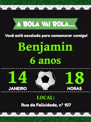 Convite de Aniversário Futebol com Bola para Editar Online