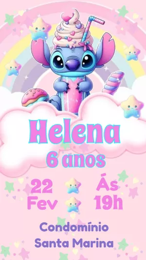 Convite Aniversário Stitch Rosa para Editar Online