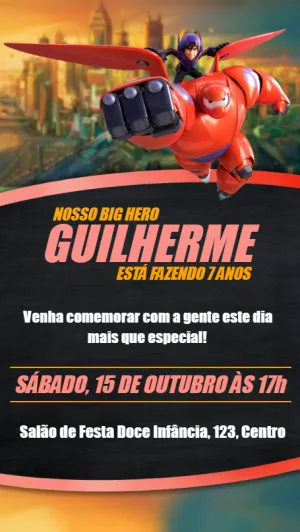 Convite de Aniversário Operação Big Hero para Editar Online