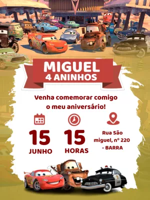 Convite de Aniversário Carros para Editar Online