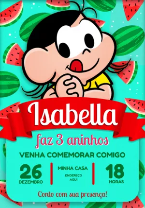 Convite Aniversário Magali Melancia para Editar Online